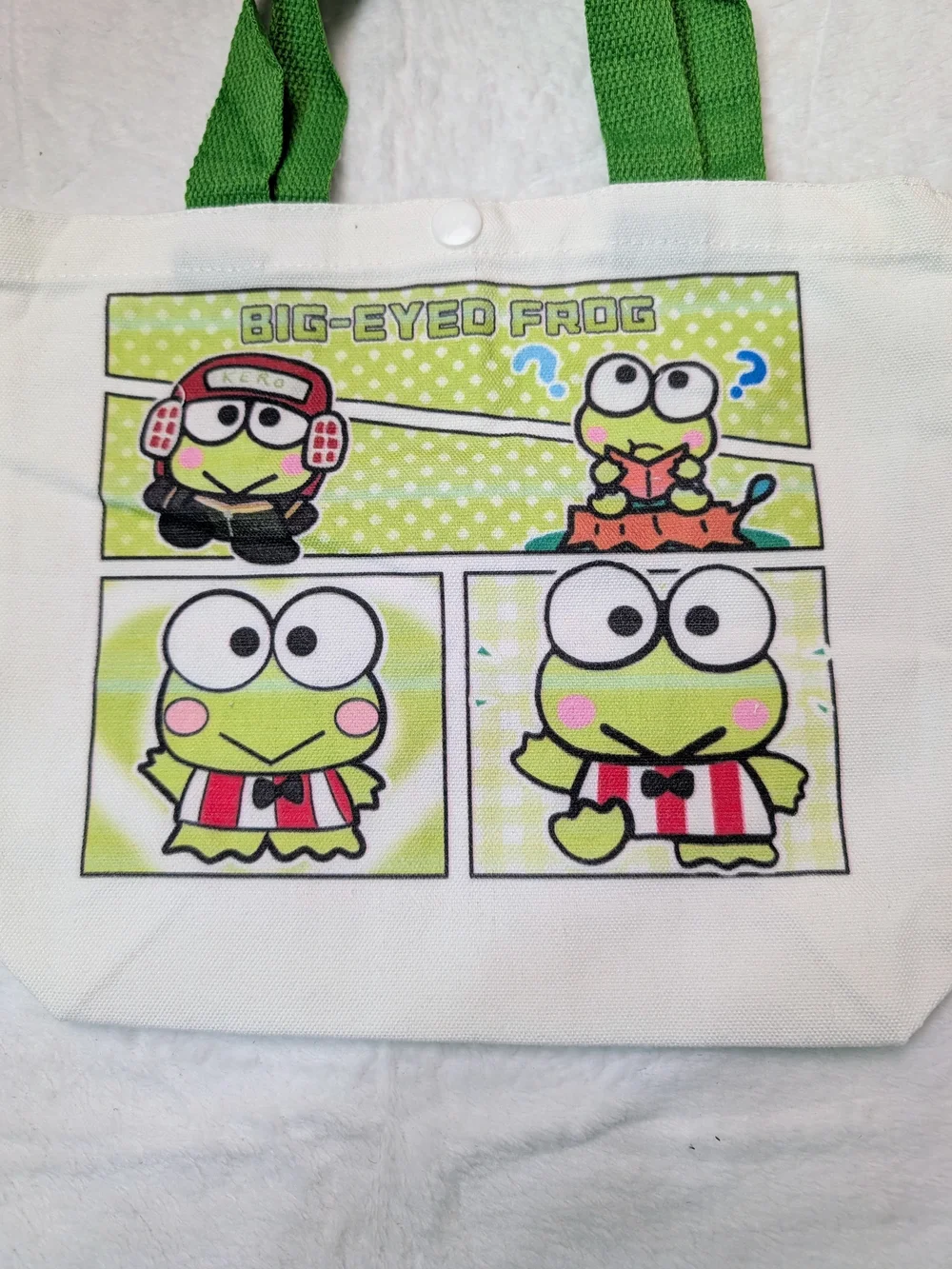 Sanrio Keropi Canvas Tote with Button Snap Closure